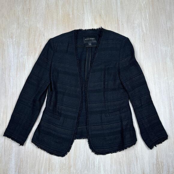 Banana Republic Tweed Fringe Open Front Chic Elegant Casual Work Blazer Jacket 4 - Picture 1 of 13